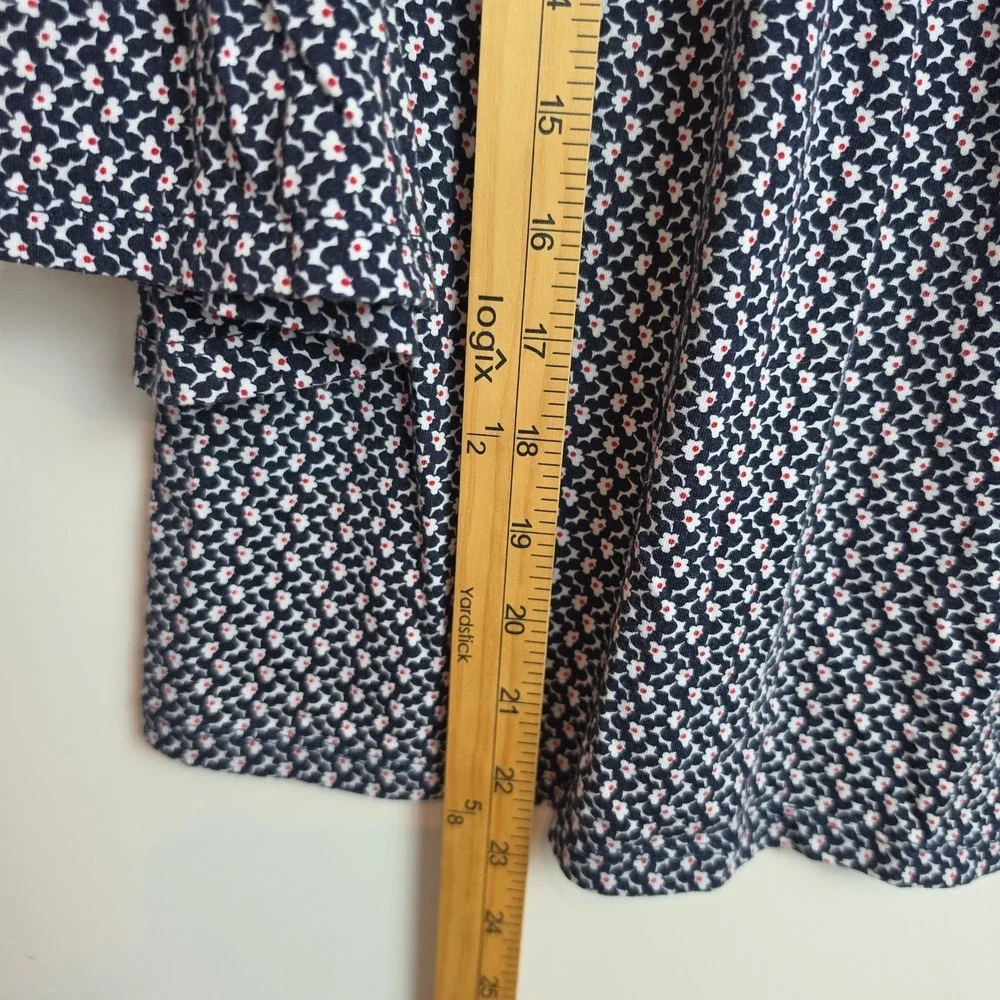 Michael Kors Floral Shirt women's M Blue w/ White, Red Flowers Ruffle Slvs